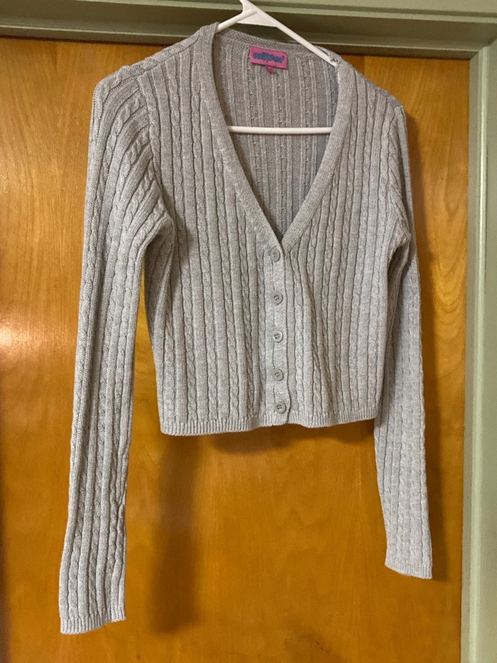Edikted Light Gray Cable Knit Button Down Cardigan Sweater 100% Cotton Medium